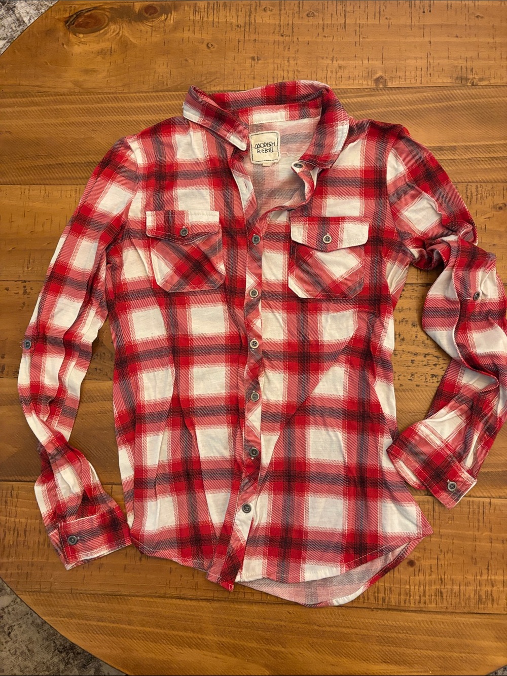 Modish Rebel Red Plaid Button-Down Shirt for Women
0119